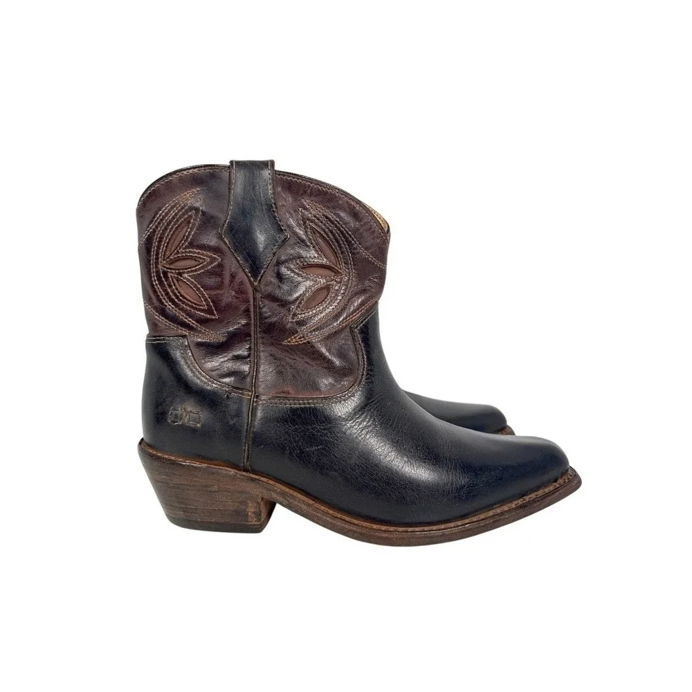 Bed Stu Cobbler Series Western Ankle Boots Womens 6 Black Brown Leather Snip Toe